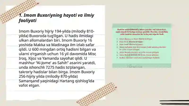 imom buxoriy va termiziyning hadis ilmiga qo'shgan hissasi 3
