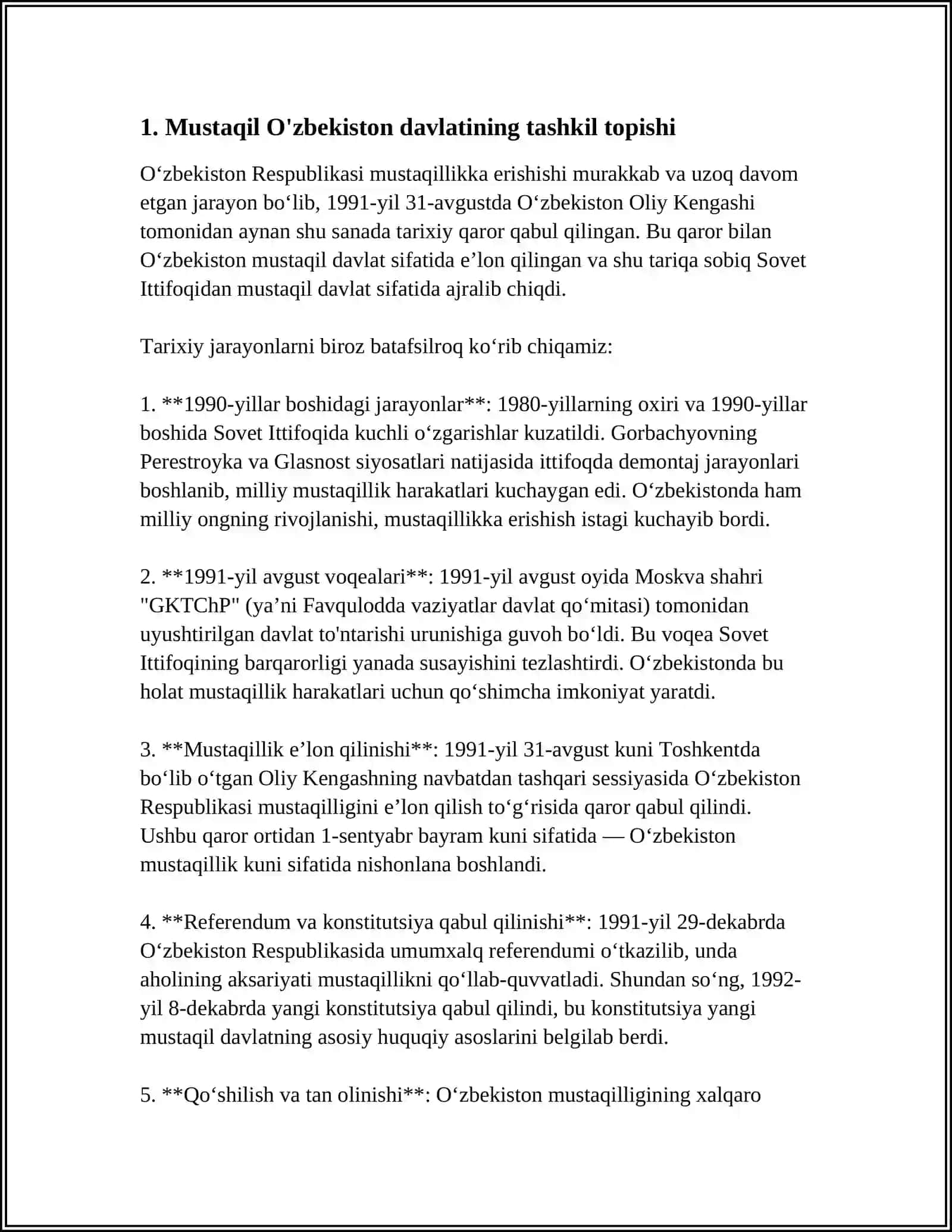 MUSTAQIL O'ZBEKISTON DAVLATINING TASHKIL TOPISHI VA UNING TARIXIY AHAMIYATI 3
