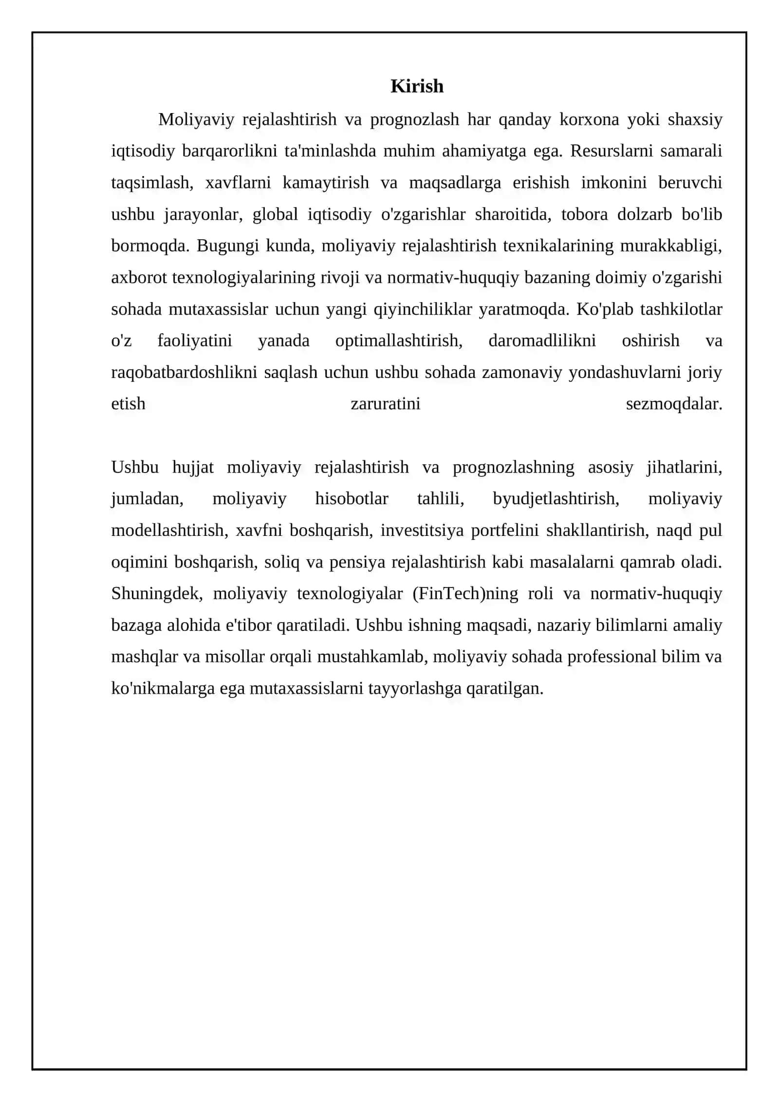 Moliyaviy rejalashtirish va prognozlash asoslari 3