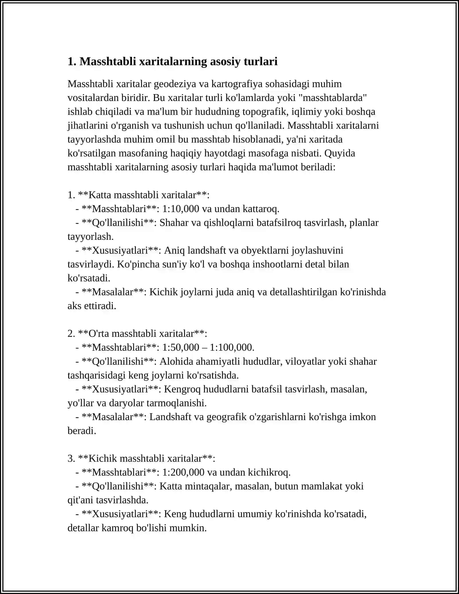 DALA ISHLARINI BAJARISHDA MASSHTABLI XARITALARDAN FOYDALANISH, BONIRIOVKASH KOEFFITSIENTI 3