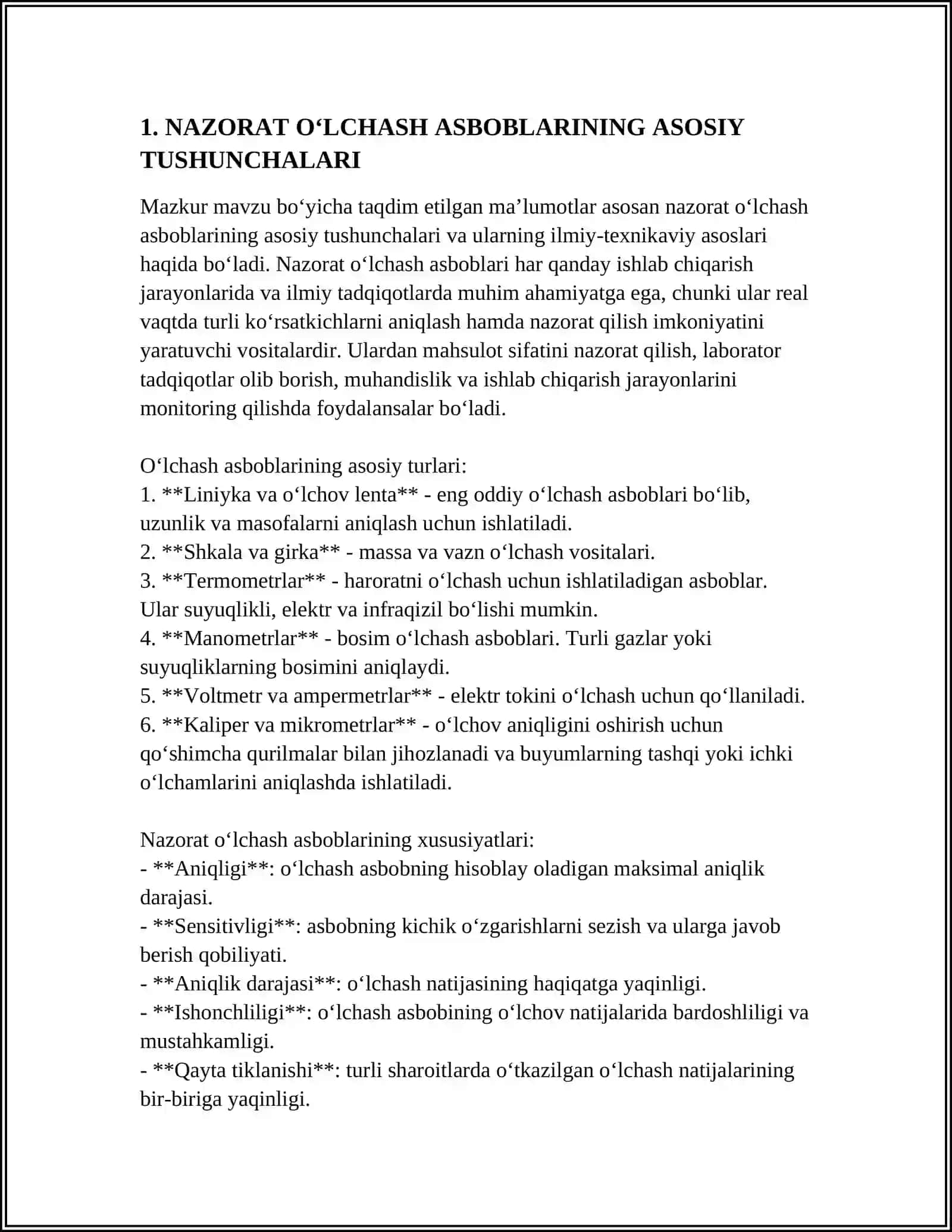 NAZORAT O‘LCHASH ASBOBLARINI ISHLASHIGA ULARNI TASHKIL ETUVCHI SODDA ELEMENTLARNING PARAMETRLARI TA‘SIRINI O‘RGANISH 3
