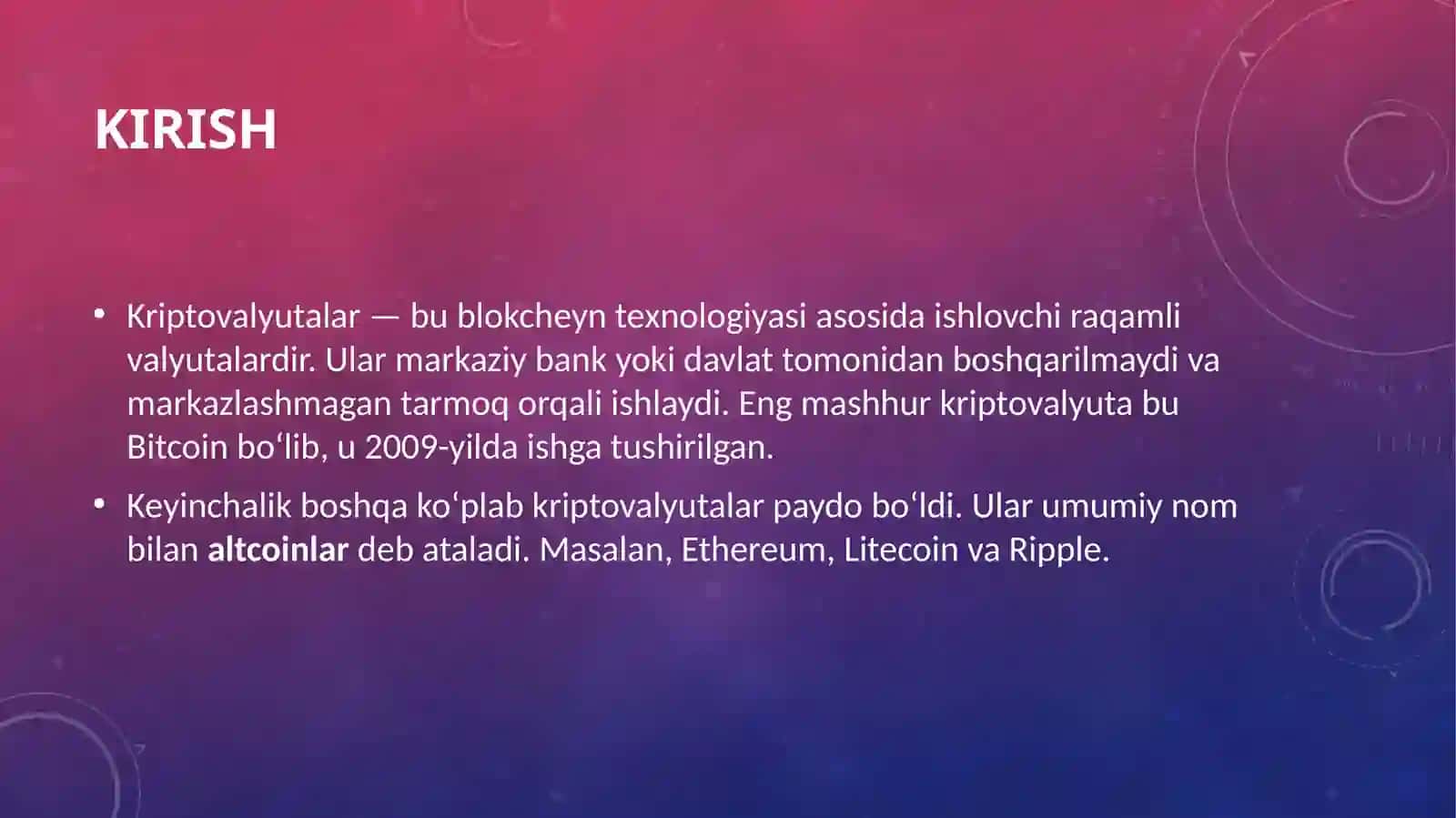 Bitkoin va boshqa kriptovalyutalar. Kriptovalyutalarning afzalliklari va kamchiliklari – Amaliy 3