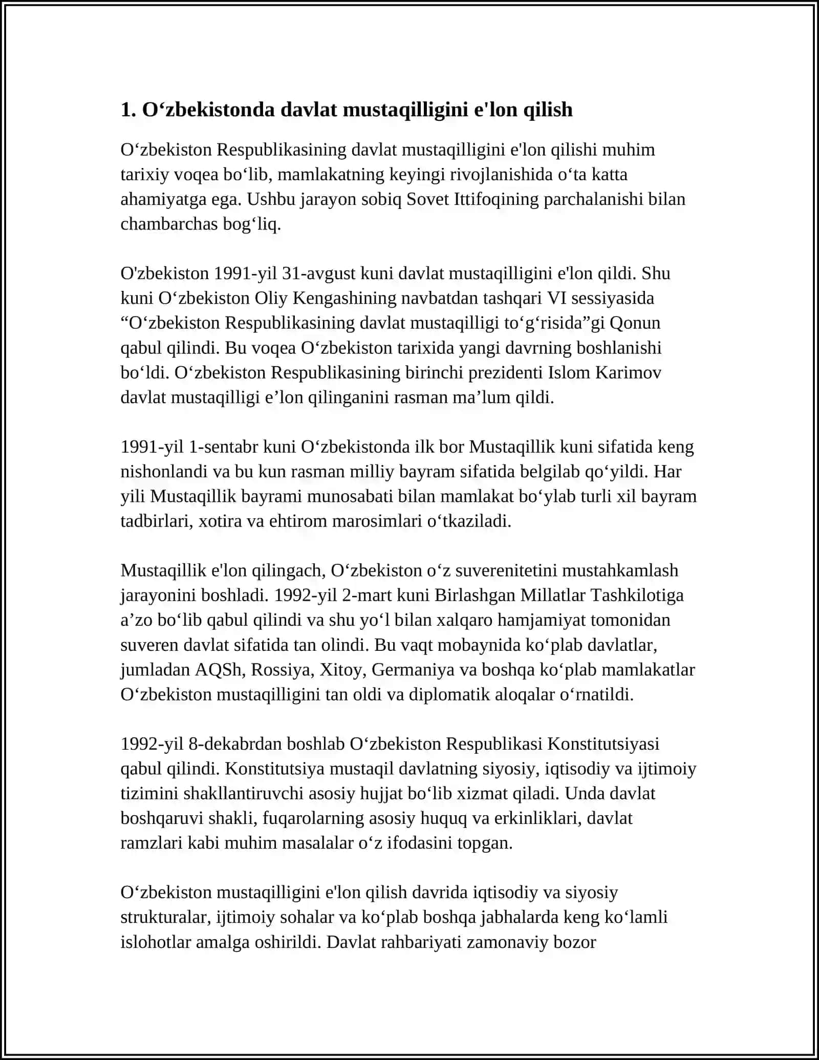ÒZBEKISTONDA DAVLAT MUSTAQILLIGINI KIRITILISHI HUQUQIY DEMOKRATIK DAVLAT VA FUQARALIK JAMIYATI ASOSLARINI BARPO ETISH BORASIDAGI ISLOHATLAR 3