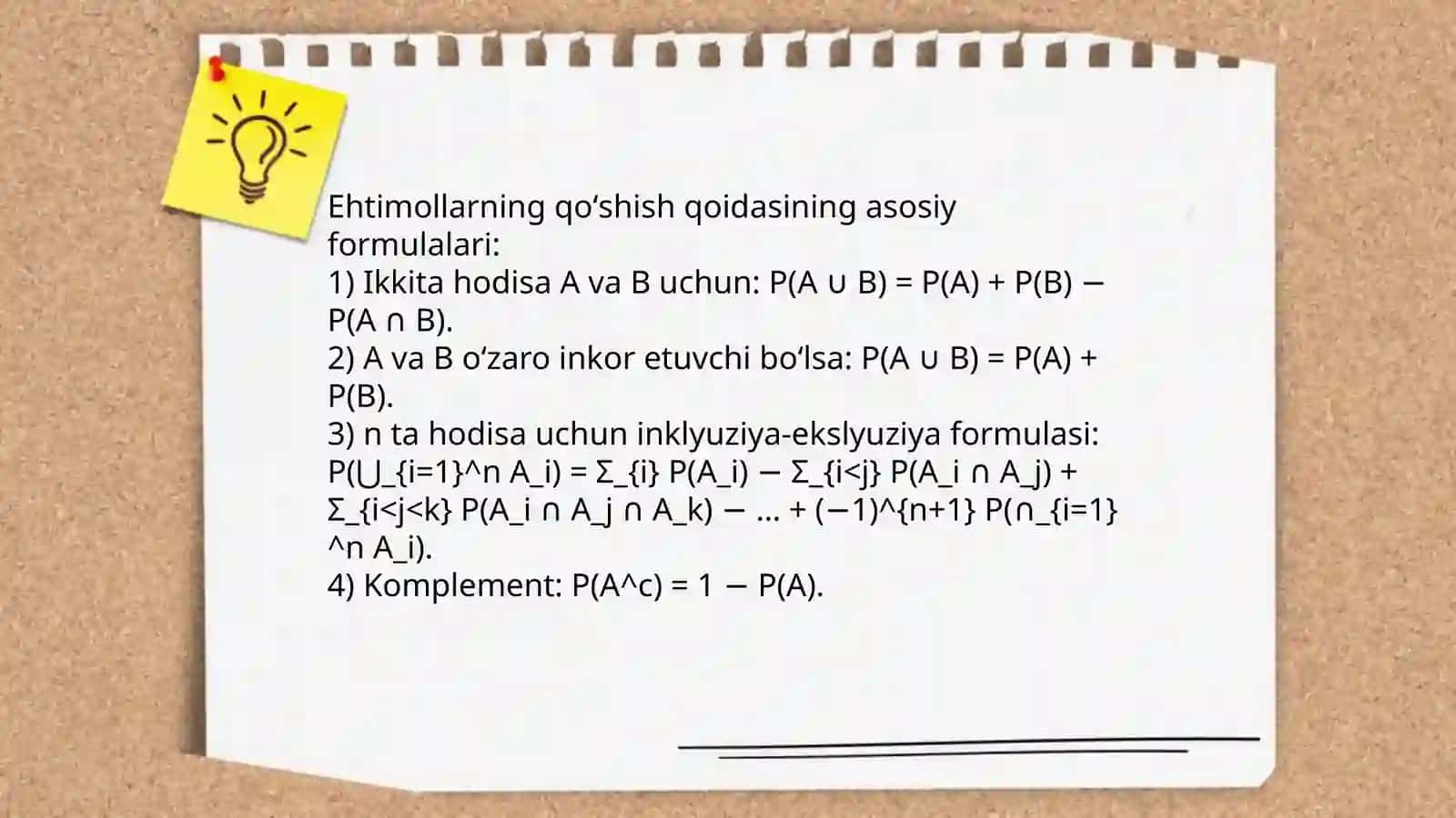 Ehtimollarni qo'shish va ko'paytirish teoremalari 3