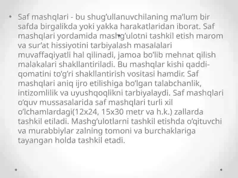 Safmashqlari haqida umumiy tavsif 3