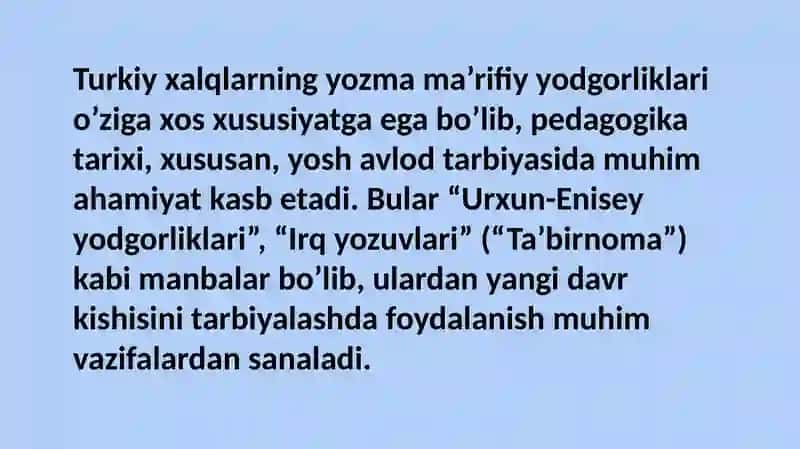 Qadimgi xalq o'zbeki ijodi tarbiyaga oid qarashlar 3