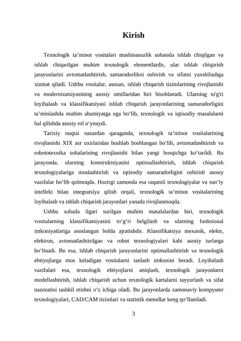 TEXNOLOGIK TA’MINOT VOSITALARINI LOYIHALASH VA   ISHLAB CHIQARISH 3