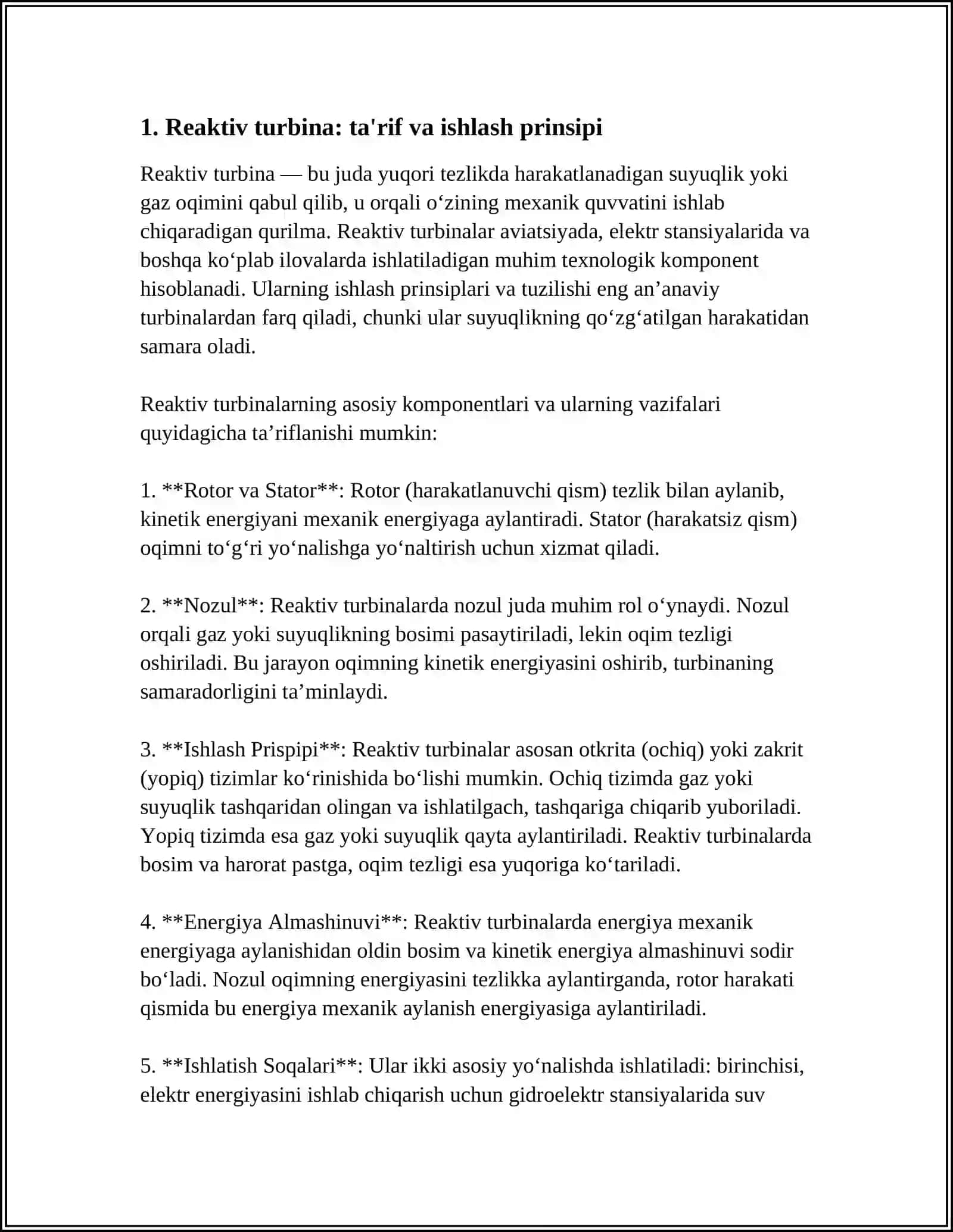 REAKTIV TURBINALARNI TUZULISHI VA ISHLASH PRINSPI 3