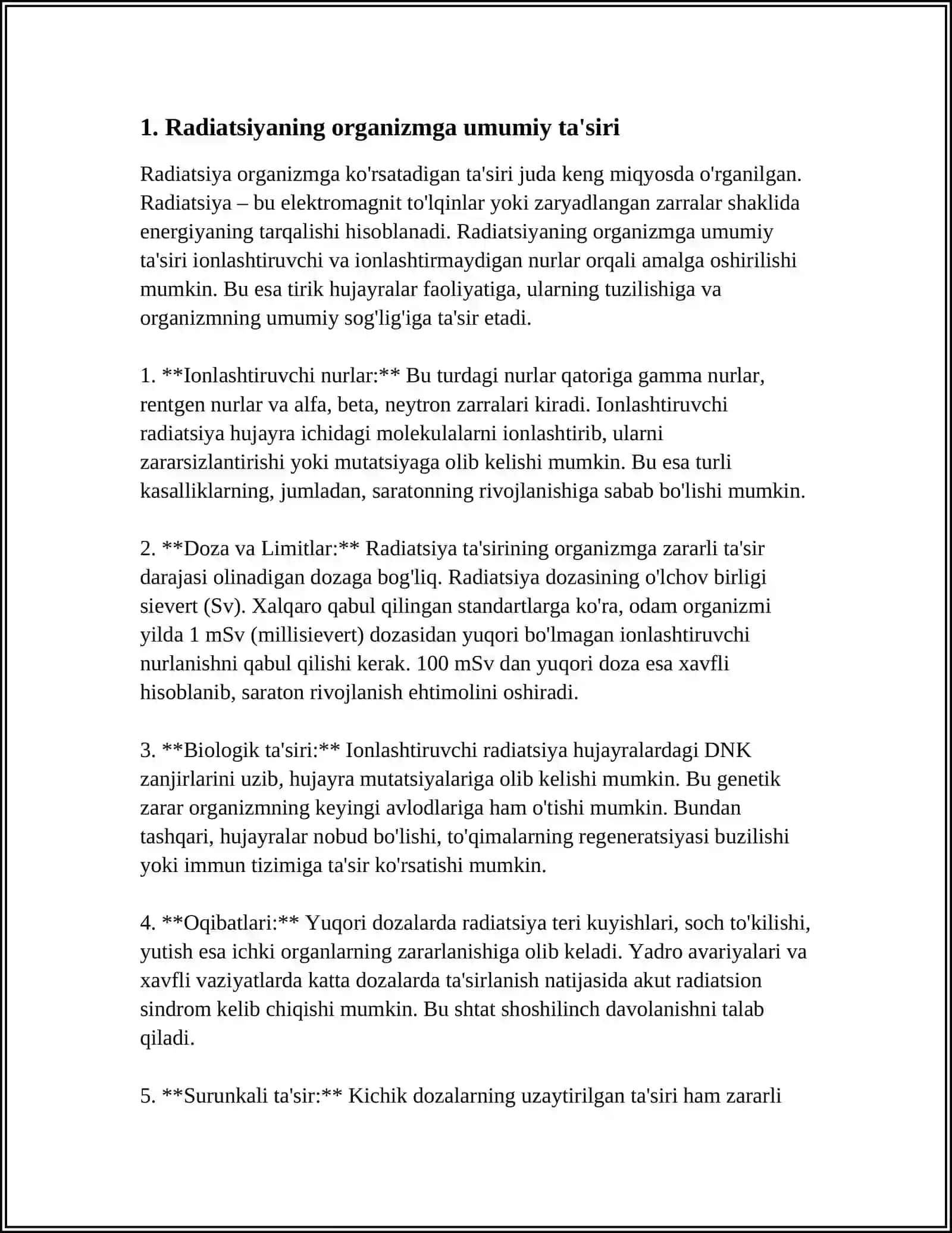 EKOLIGIK PATOLOGIYA. ORGANIZMGA RADIATSIYA VA ULTRABINAFSHA NURLARINING TA'SIRI 3