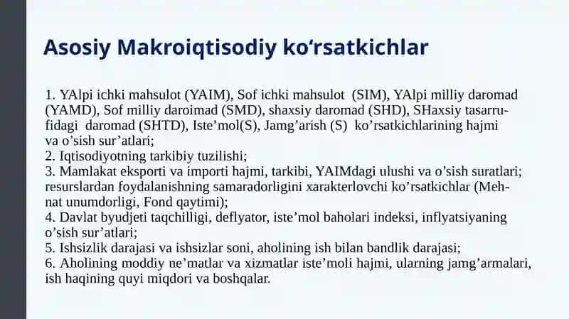 2-Modul: Asosiy makroiqtisodiy ko‘rsatkichlar va ularni hisoblashusullari 3