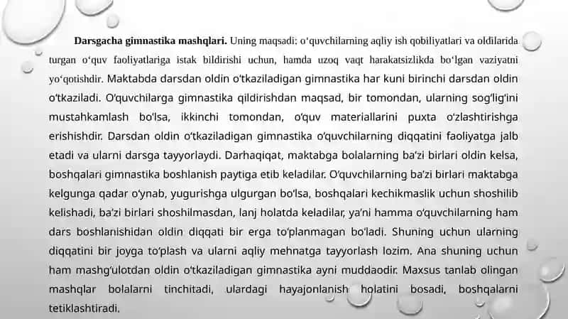 Sinfdan tashqariolib boriladigan jismoniy tarbiya ishlariga tavsiya 3