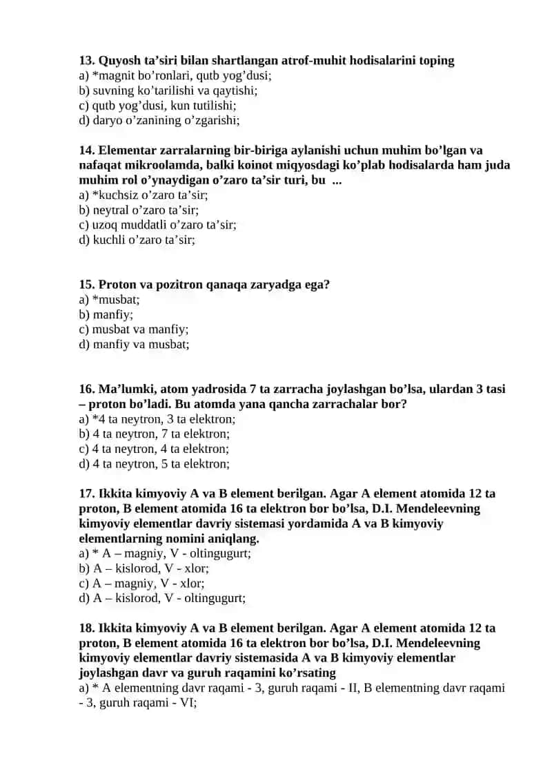 Tabiiy fanlar va uni o’qitish metodikasi testlar 3