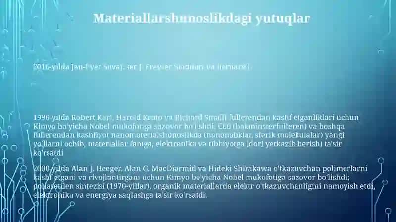 Kimyo sohasidagi Nobel mukofoti sovrindorlari va yutuqlari 3