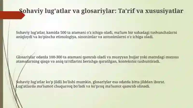 Sohaviy lug'atlar va glosariylar 3