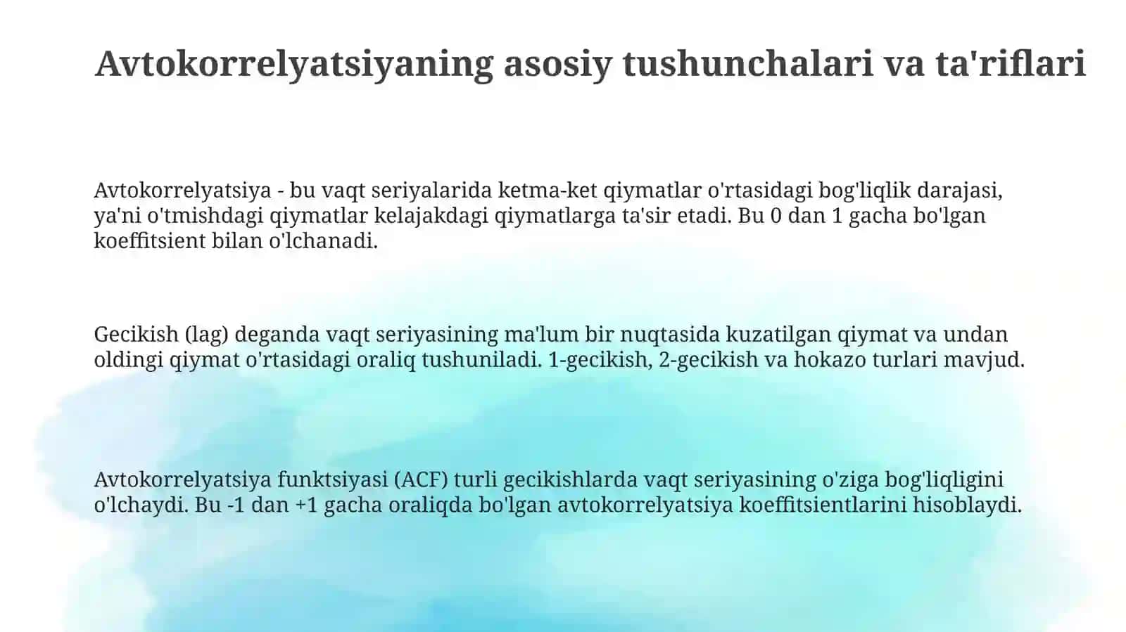 Vaqtli qator darajalarining avtokorrelyatsiyasi 3