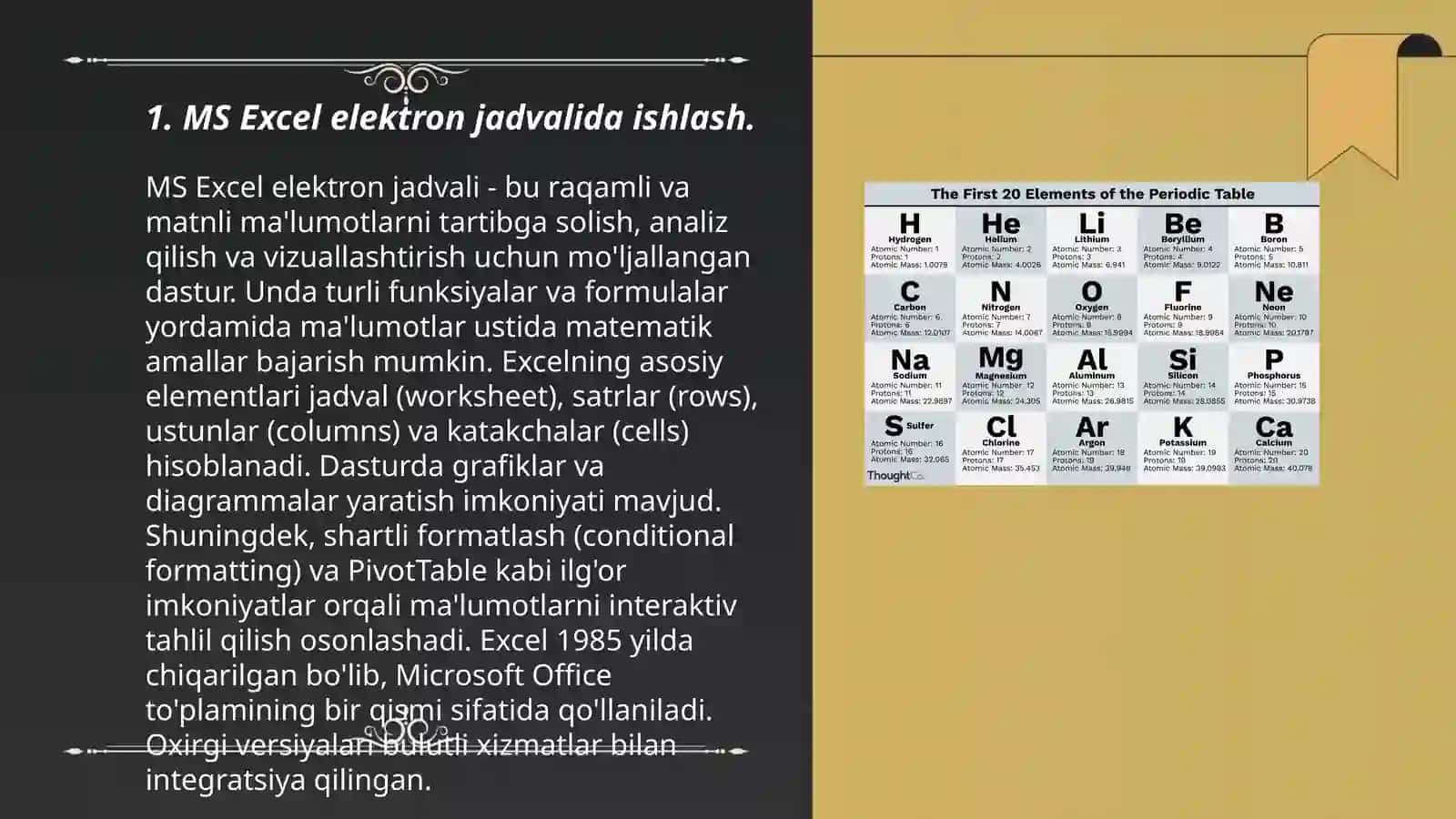 Jadval redaktorlardan iqtisodiy masalalarni echish jarayonida foydalanish 3