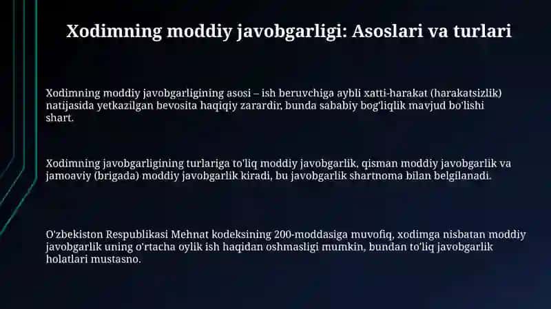 Xodim va ish beruvchi moddiy javobgarligining asosiy tamoyillari va ularning mazmuni 3
