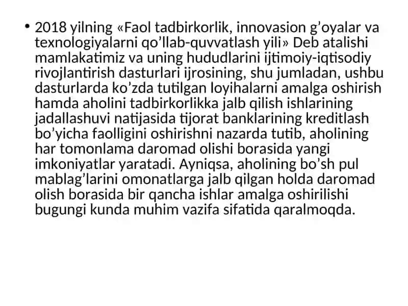 Faol tadbirkorlik, innovasion g’oyalar va texnologiyalarni qo’llab-quvvatlash yili 3