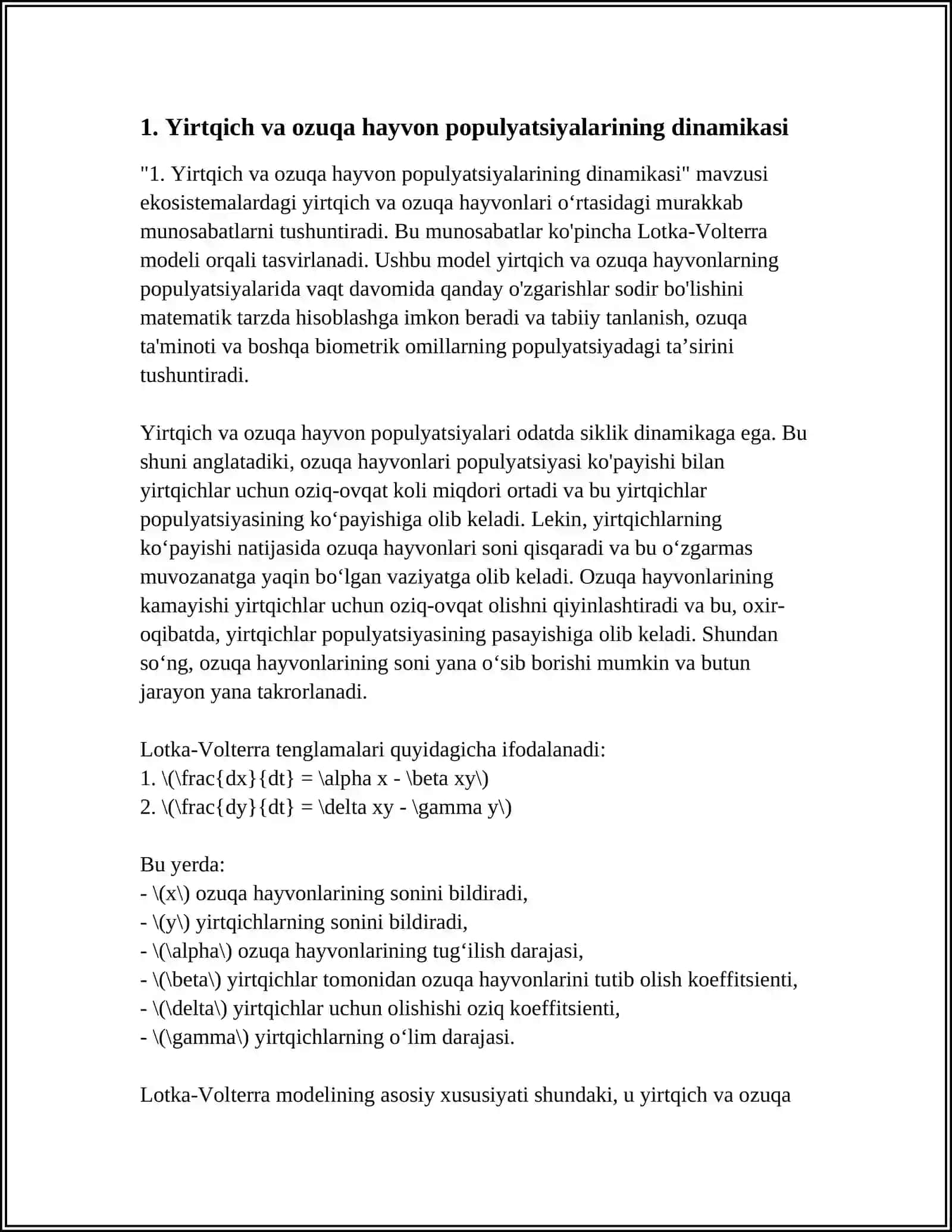 EKOLOGIK TIZIMLARDA HAYVON POPULYATSIYASINING OʻZARO TA'SIRI 3