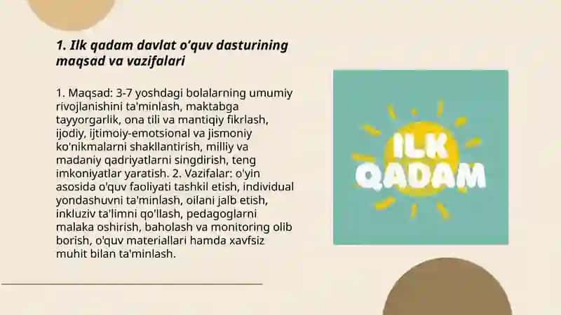 Ilk qadam davlat oʼquv dasturi 3