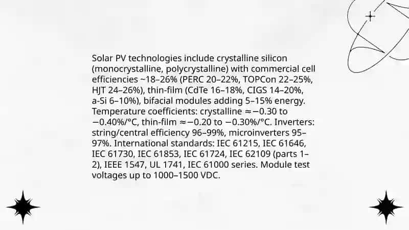 Solar photovoltaic technologies and international standards for PV modules and inverters 3
