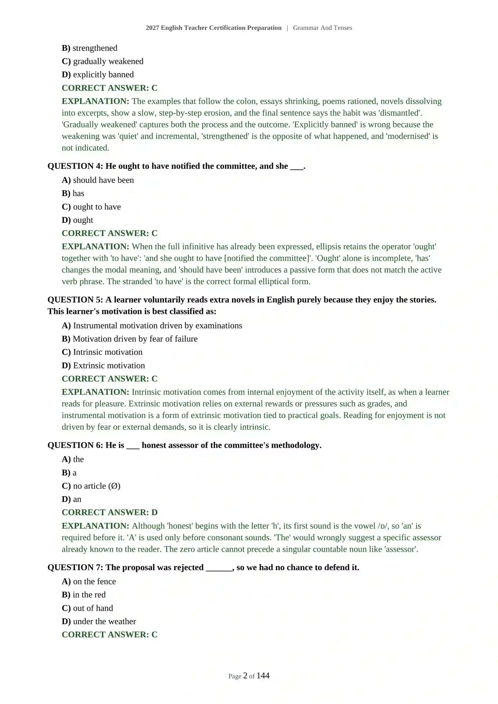 ADVANCED ENGLISH TEACHER CERTIFICATION - GRAMMAR AND TENSES - 2027 CERTIFICATION PREPARATION (600 QUESTIONS) 3
