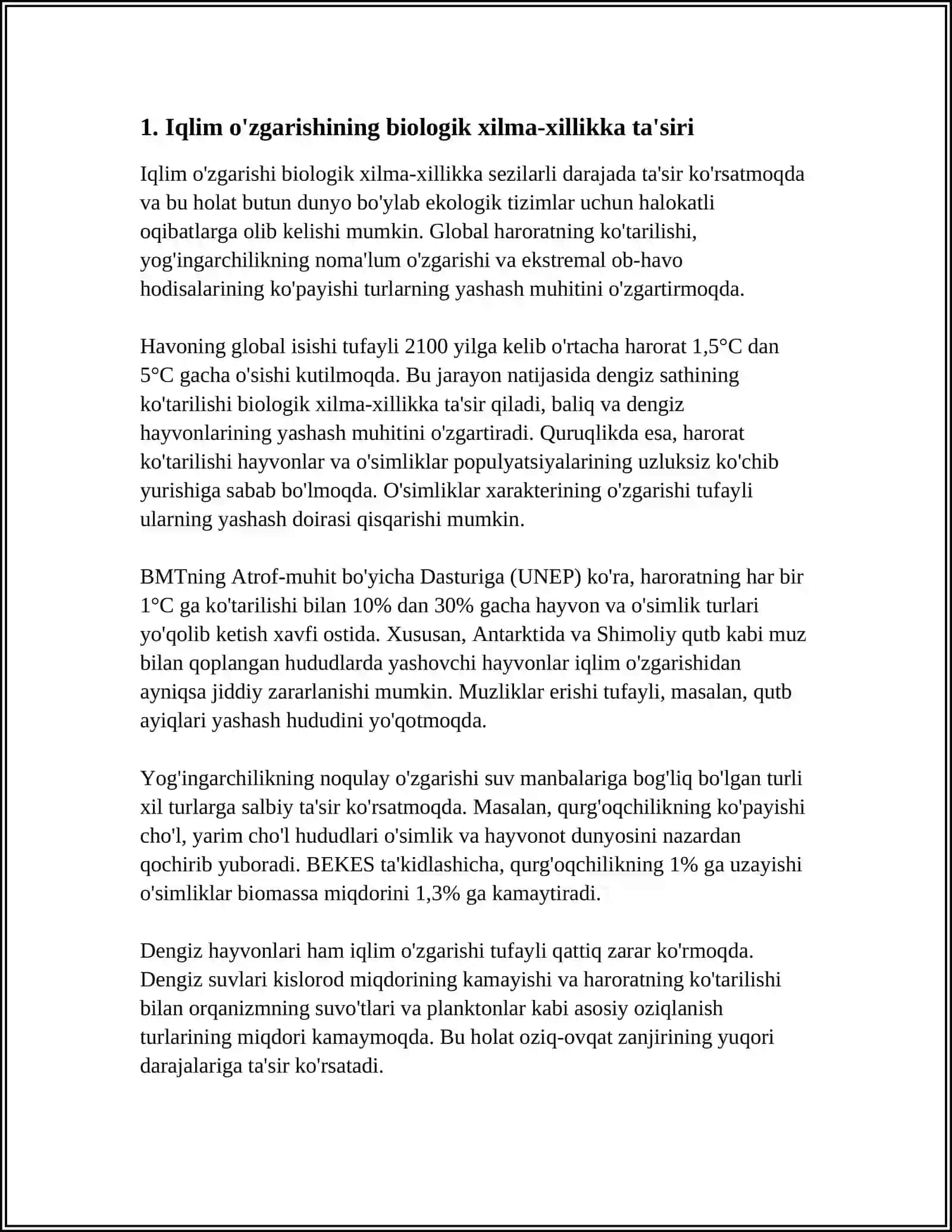 BIOLOGIK XILMA XILLIKDA IQLIM O'ZGARISHIGA EKOLOGIK MOSLASHUV 3