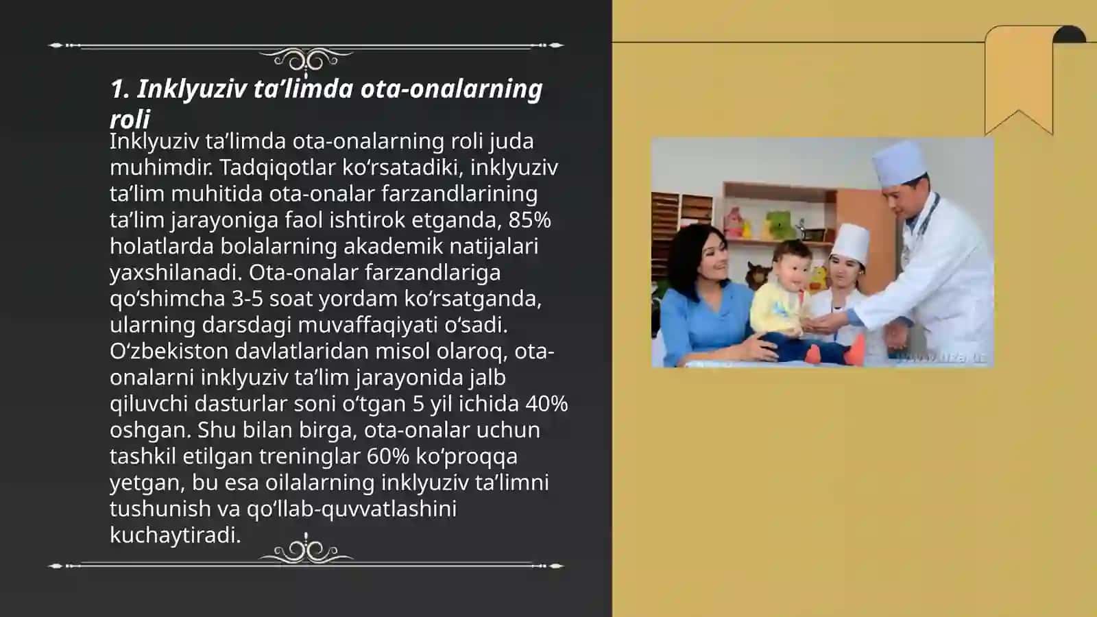 Alohida yordamga muhtoj bolani umum talim maktabi yoki maktabgacha tashkilotda inklyuzif talim sharoitida ōqishga moslashishida oila va maktabning ōrni Abduhakimov jasur 3