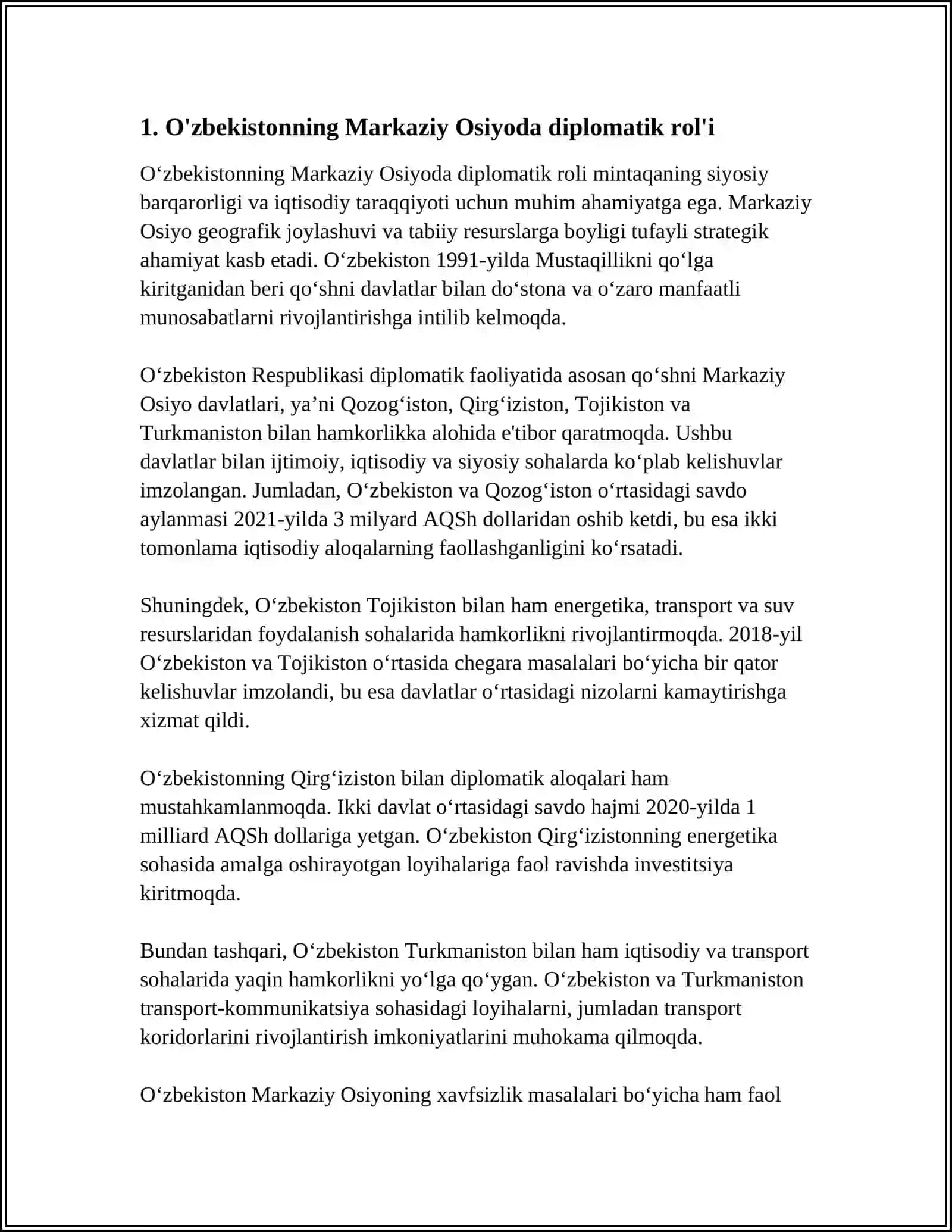 O'zbekistonning Markaziy Osiyoda diplomatik rol'i 3