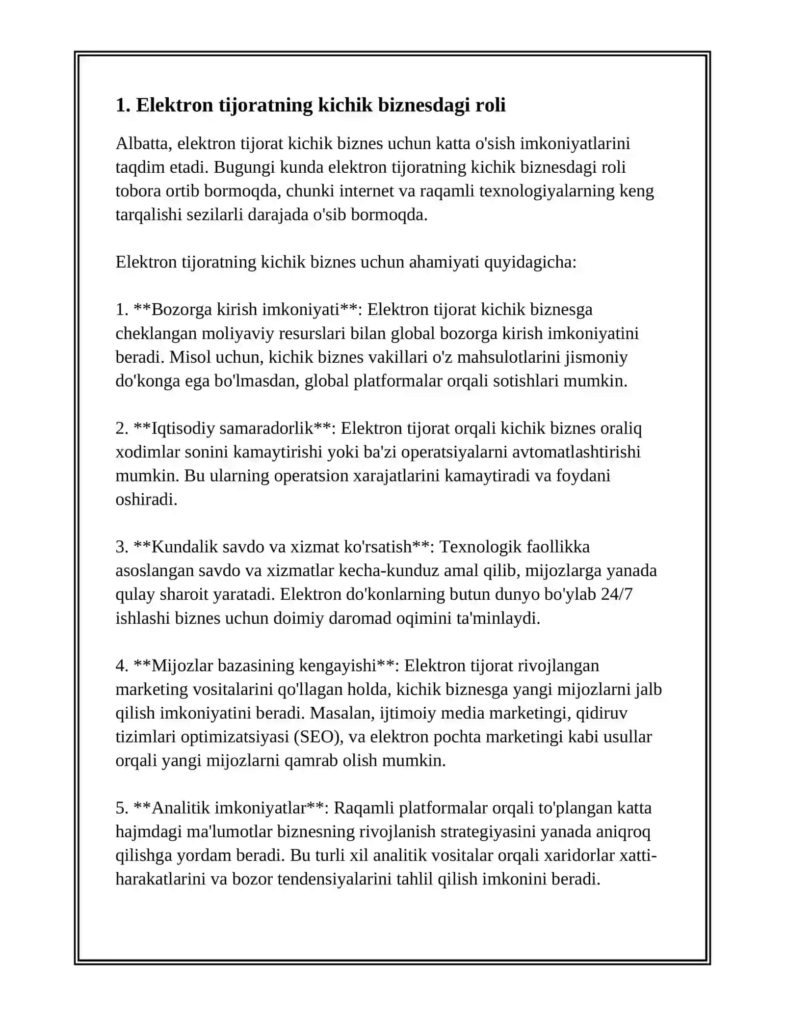 KICHIK BIZNESDA ELEKTRON SAVDO VA MARKETING VOSITALARIDAN FOYDALANISHNING TAHLILI 3