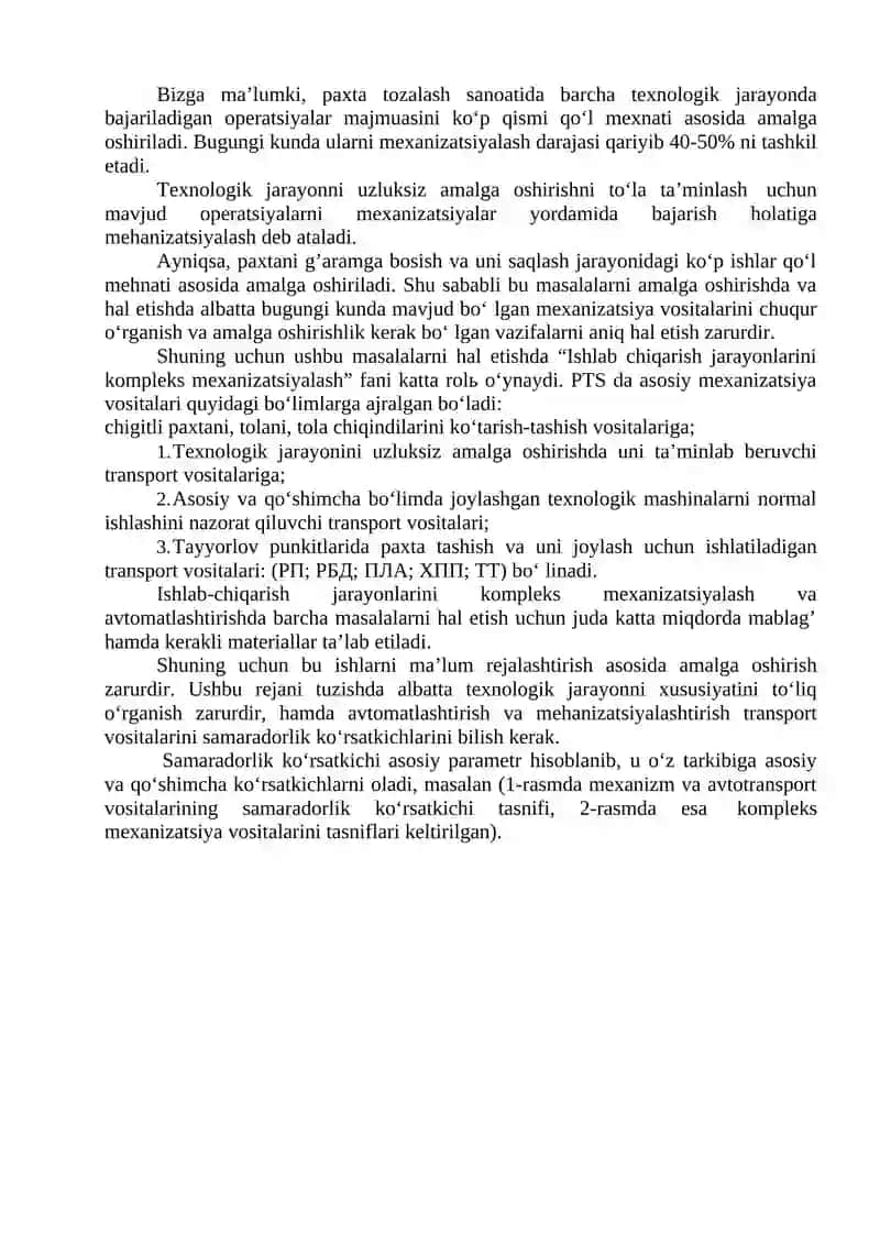 Texnologik jarayonlarini kompleks mexanizasiyalash 3
