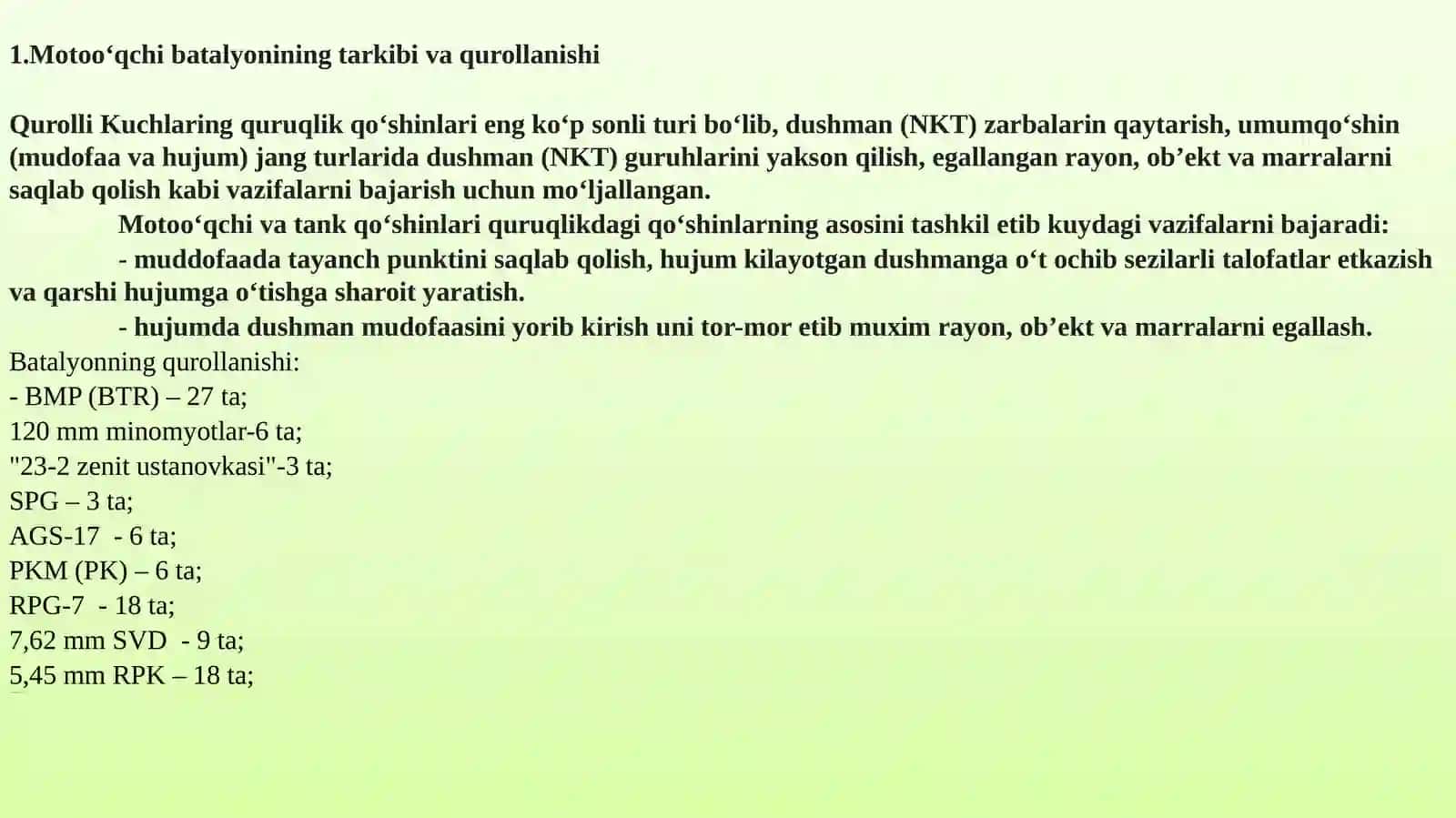 Motoo‘qchi batalyonining tuzilshi, qurol-aslaha va jangovar texnikalari 3