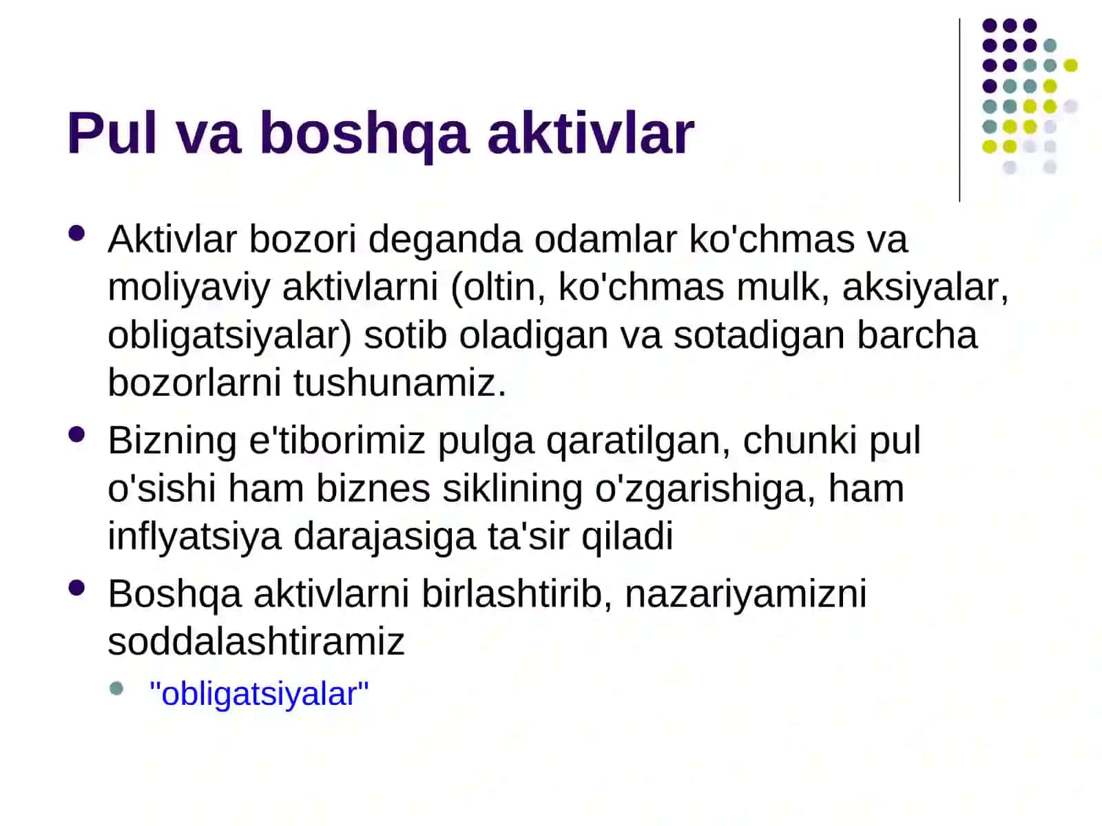 Aktivlar bozorining moliyalik tushunchasi 3