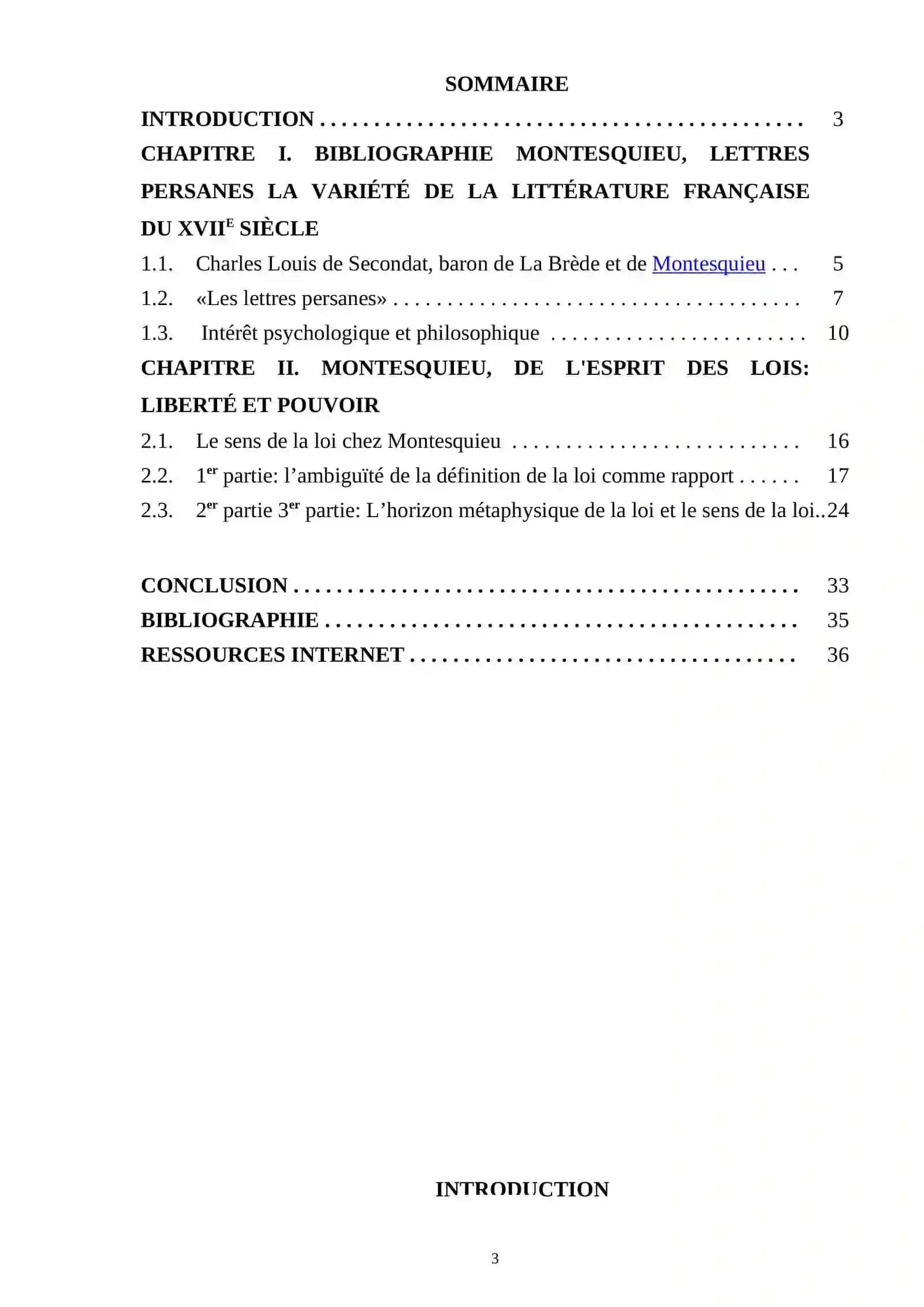 L’ŒUVRE DE MONTESQUIEU: LES LETTRES PERSANES, L’ESPRIT DES LOIS 3
