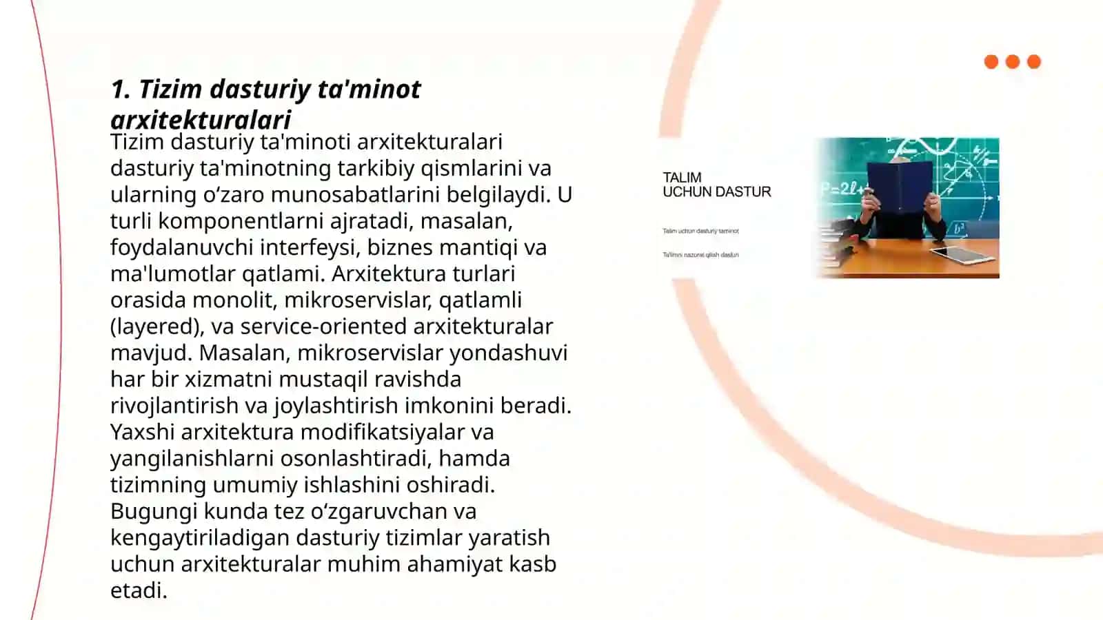 Tizim dasturiy ta'minot arxitekturalari 3