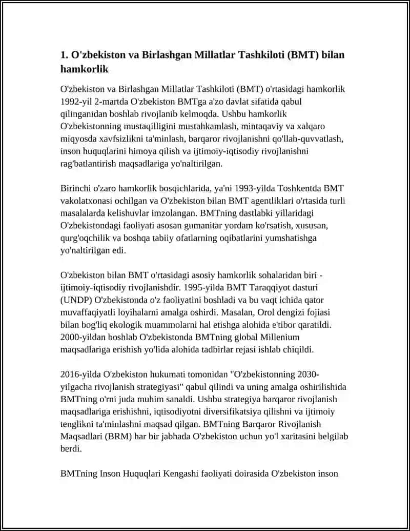 O'ZBEKISTONNING XALQARO TASHKILOTLAR BILAN HAMKORLIK ALOQALARI 3