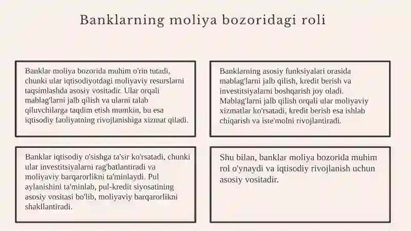 Banklarning moliya bozoridagi asosiy funksiyalari va roli 3