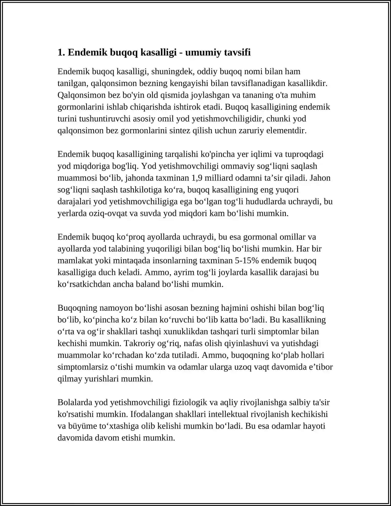 UZBEKISTON HUDUDIDA ENDEMIK BUQOQ KASALLIGI ETIOLOGIYASI VA PATOGENEZI MUSTAQIL ISH QILIB BER 3