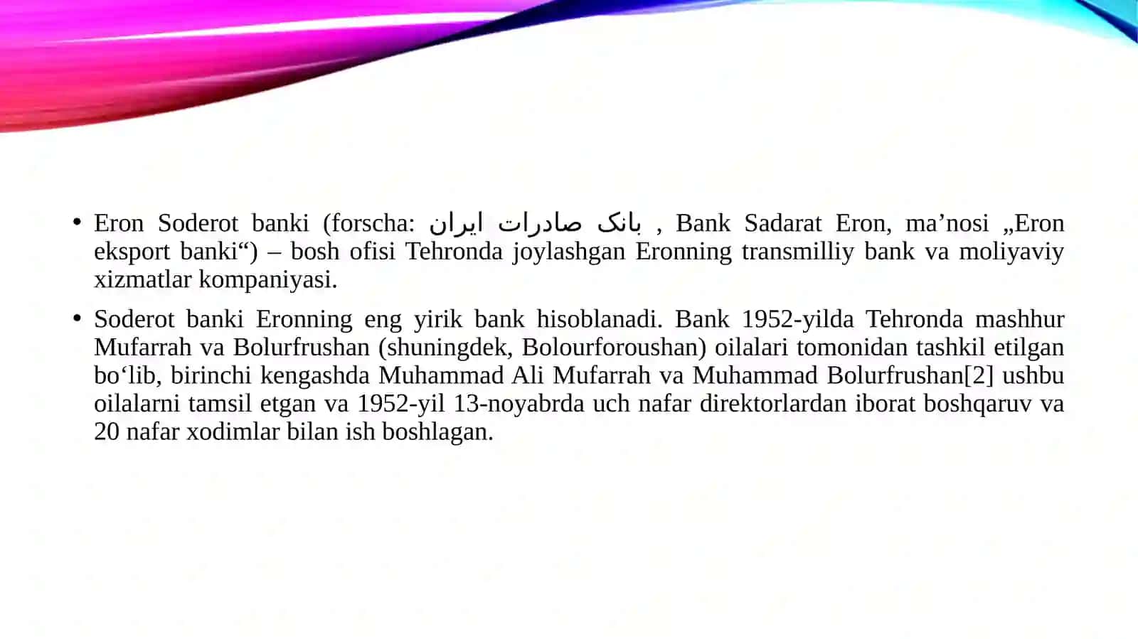 E’ron Soderot bankining toshkent shaxridagi shuba banki 3