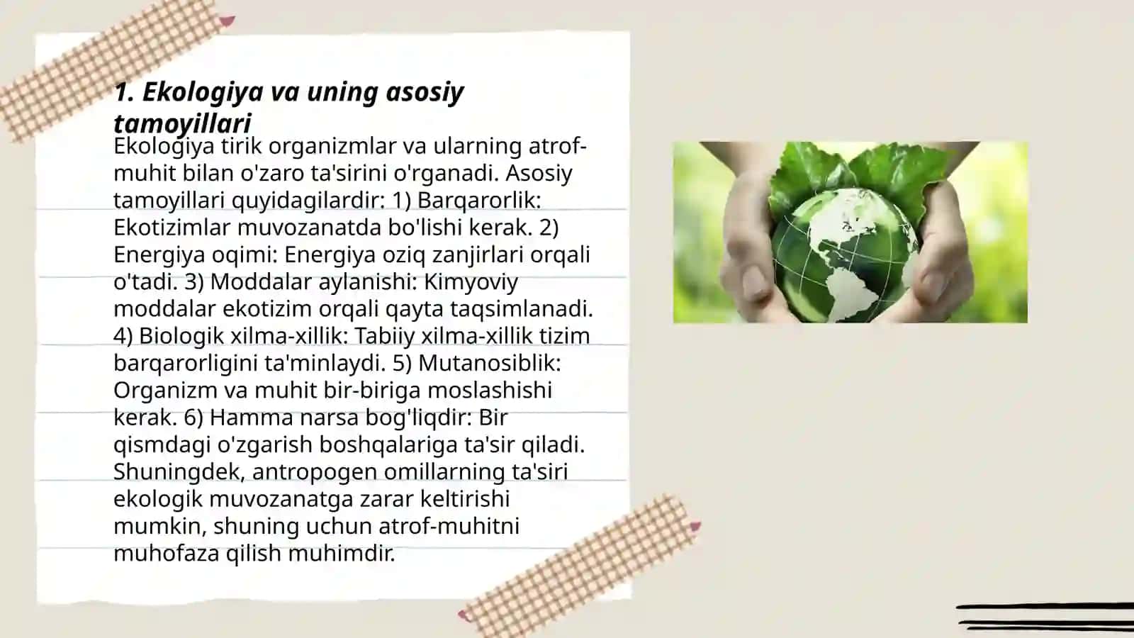 Ekologiya.Odam - ekologik omil.Biosfera va uning muammolari 3
