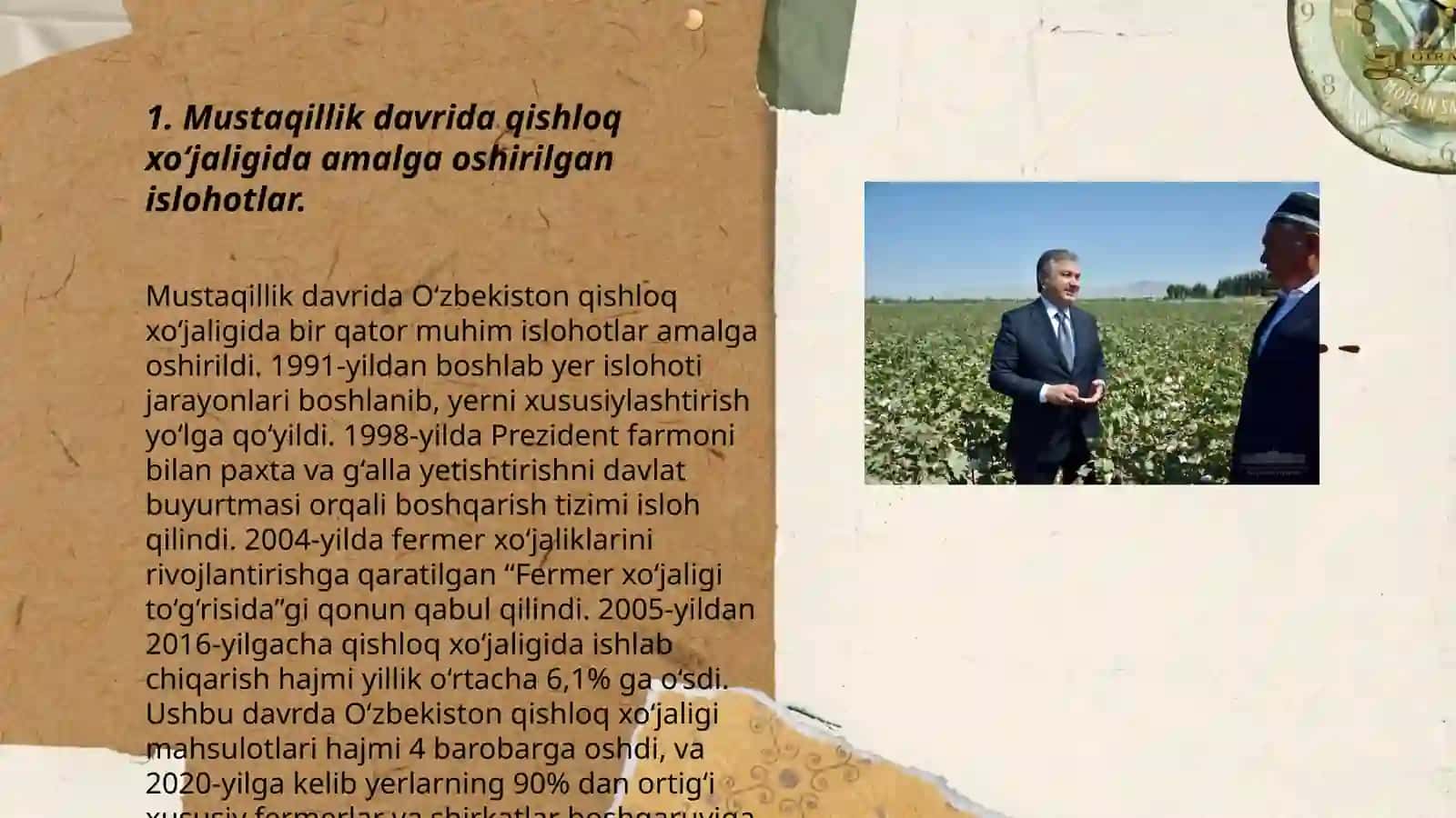 Mustaqillik yillarida qishloq xo‘jaligi va sanoat sohasidagi o‘zgarishlar 3