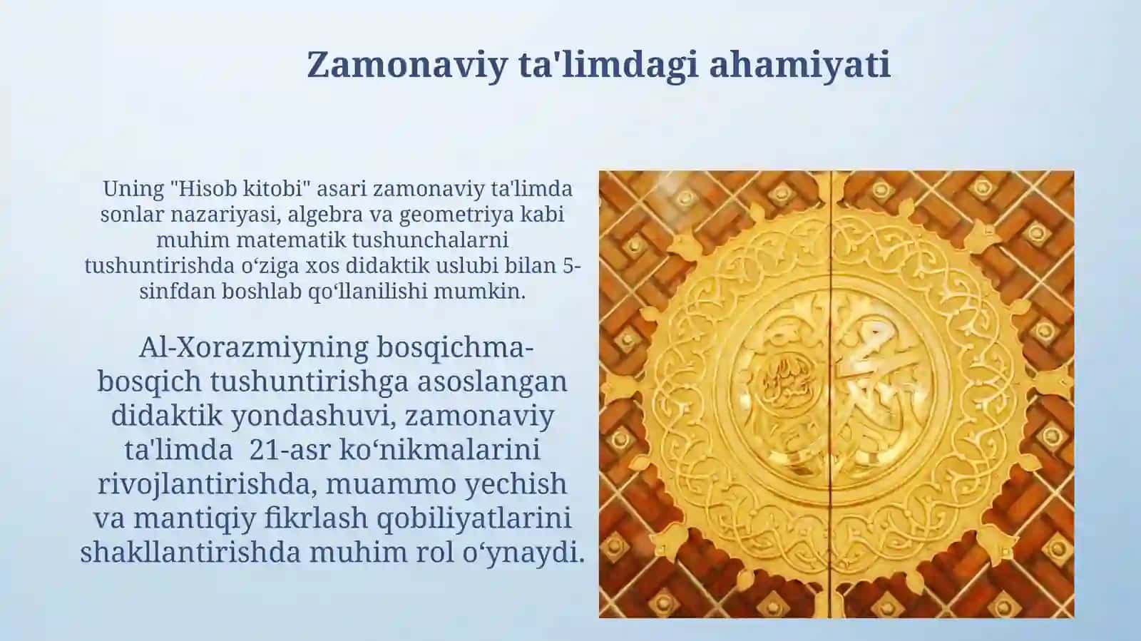 Abu Abdulloh ibn Muso Al-Xorazmiyning didaktik gʻoyalari 3