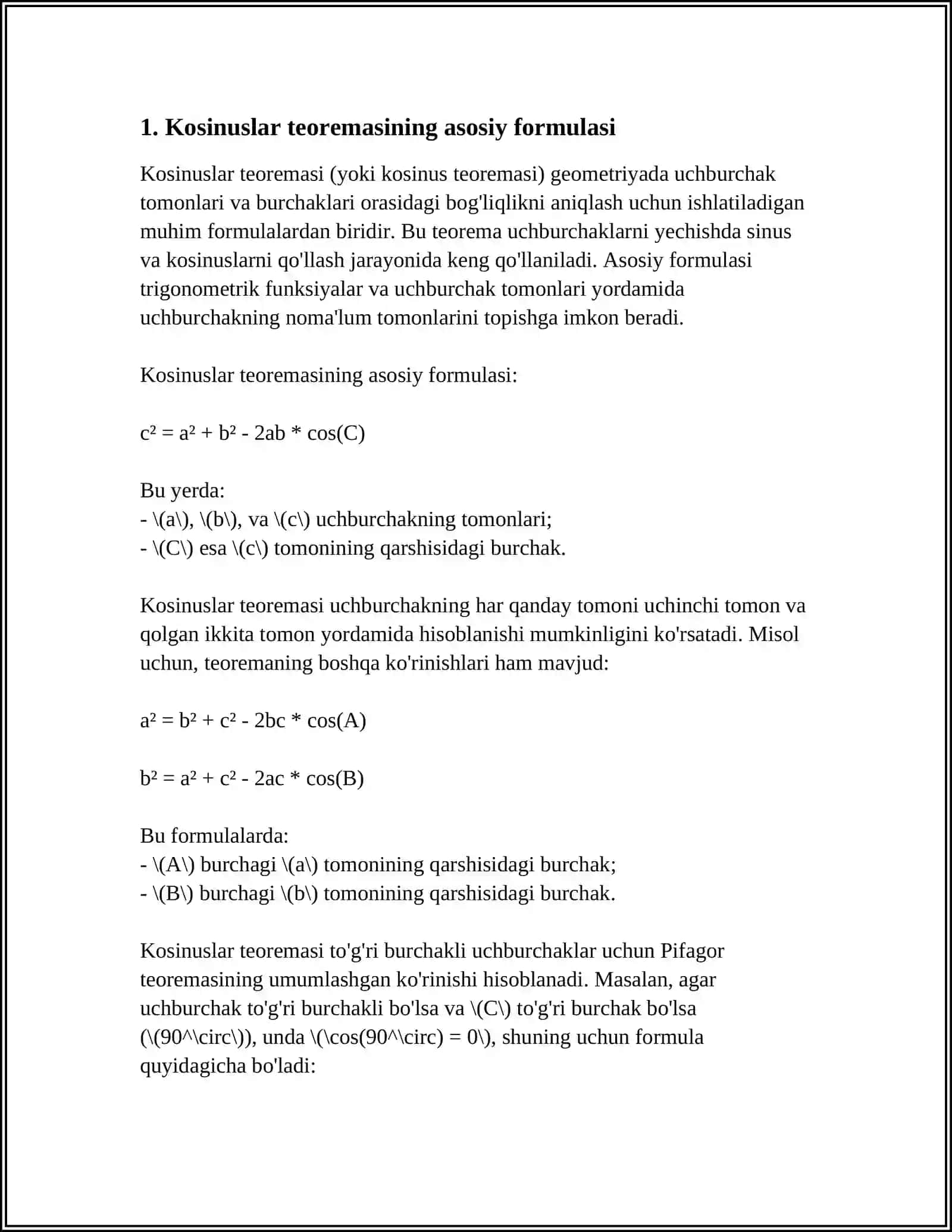 KOSINUSLAR TIYOREMASI 3