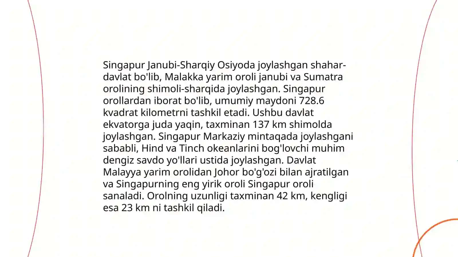 Singapurning geografik o‘rni, tabiiy sharoiti va tabiiy resurslari.Singapurning sanoati, savdo, xizmatko‘rsatish, qishloq xo‘jaligi 3
