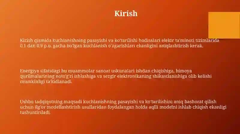 Kuchlanish sag va swell hodisalarini bashoratlovchi intelektual model 3