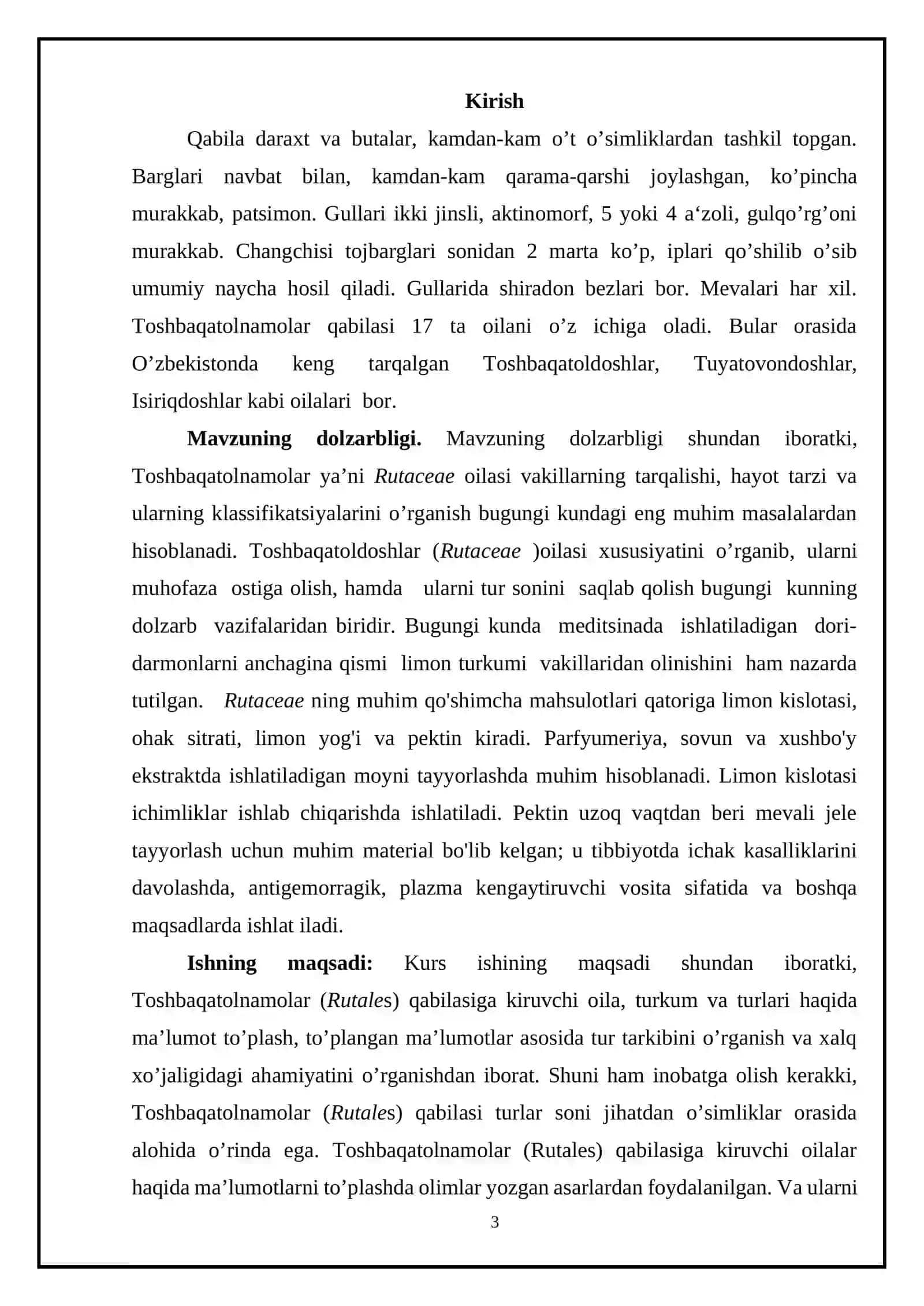 Toshbaqatolnamolar Qabilasi Kurs Ishi 3