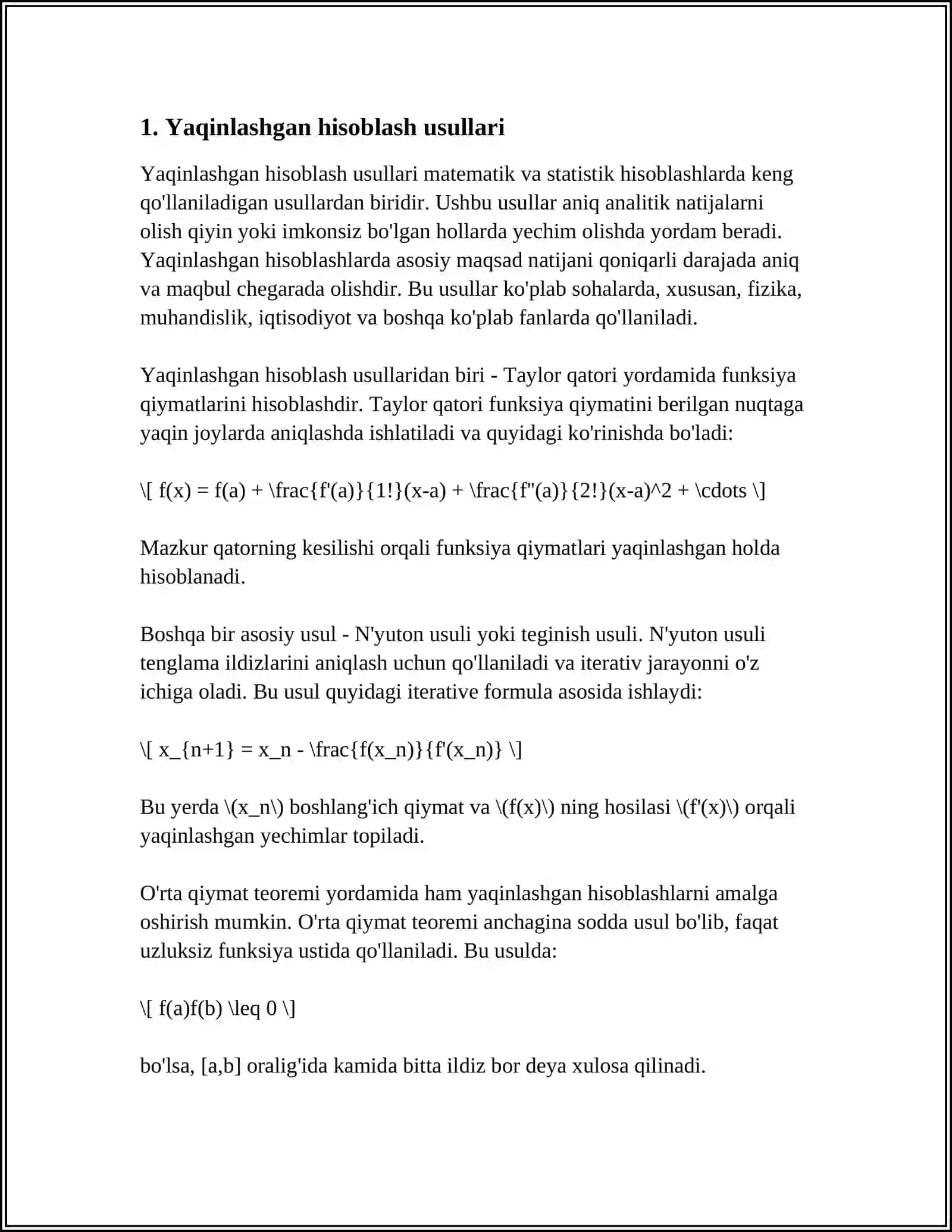 TAQRIBIY HISOB, ABSOLYUT VA NISBIY XATO, SONLARNI YAXLITLASH USULLARI MAVZUSIDA TEST SINOVLARI 3