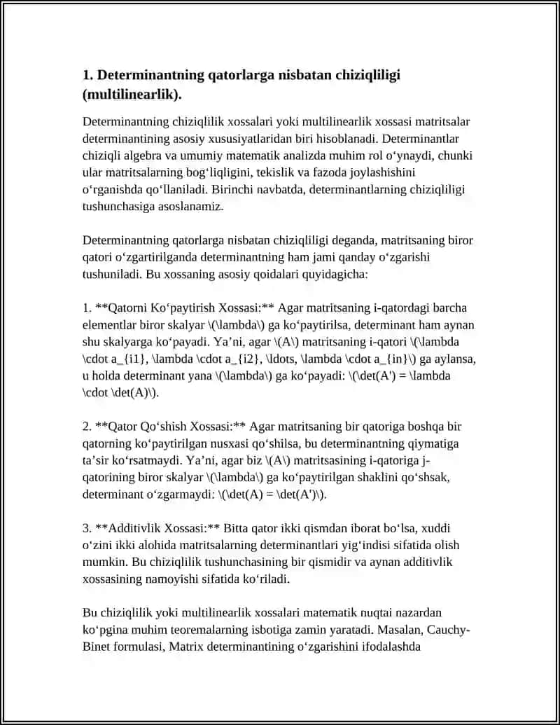 Determinantning Asosiy Xossalari 3
