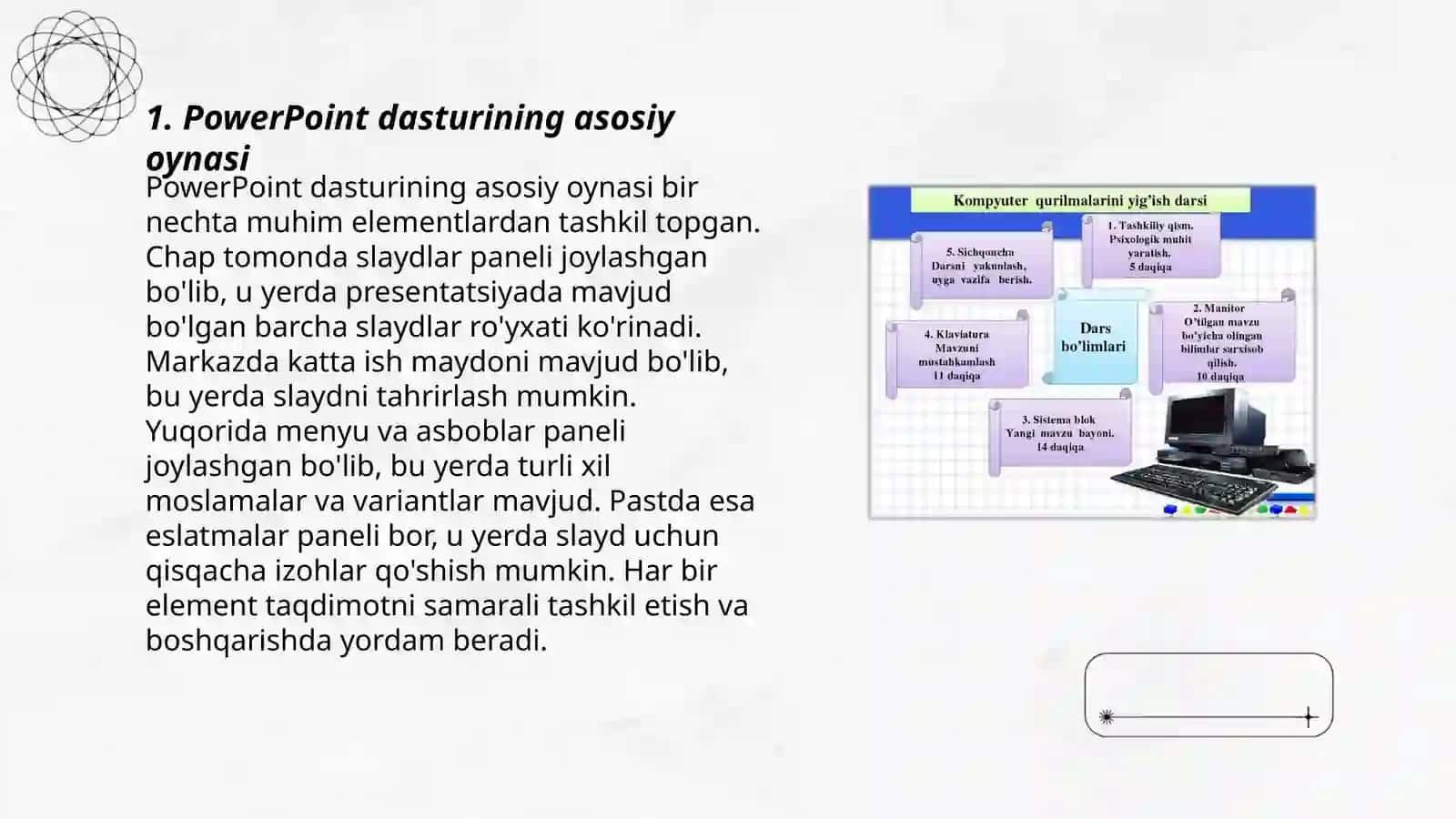 PowerPoint dasturi interfeysi haqida tushuncha 3