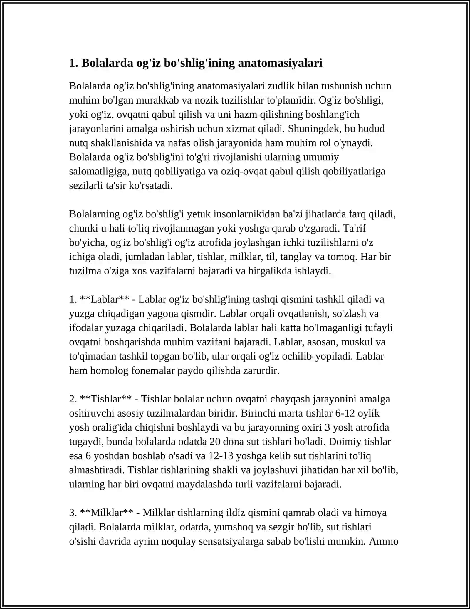 BOLALARDA OG'IZ BO'SHLIG'I,XALQUM, QIZILO'NGACH ANOTOMO-FIZIOLOGIK HUSHSIYATLARI 3